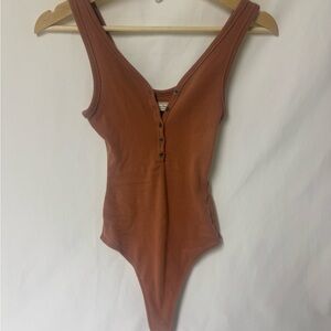 Abercrombie & Fitch Rust Ribbed Henley Bodysuit